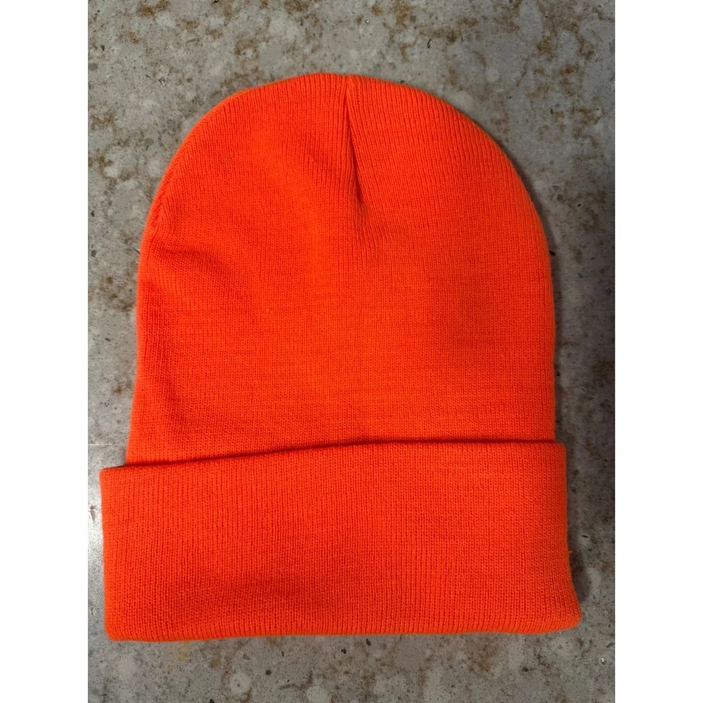 Wrangler Workwear Mens Blaze Orange Knit Cuffed Beanie Hat High Visibility Cap